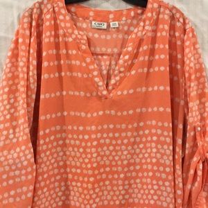 Cato blouse 22/24w coral with white polkadots